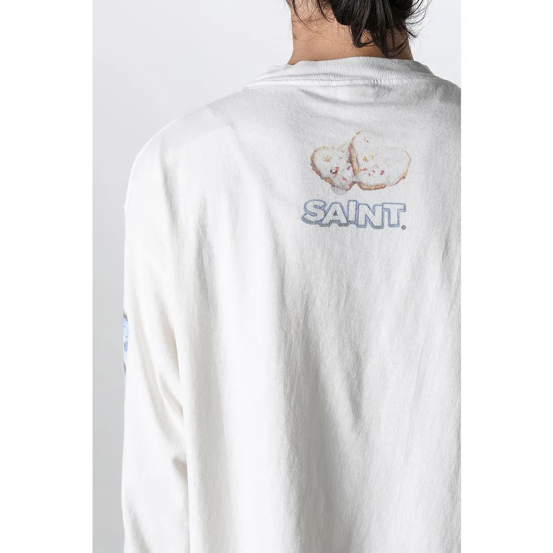 SAINT Mxxxxxx HEART COOKIES L/S TEE/WHT Love Oreo printed long sleeves Off-white S-XL Customized co-branded main mark/wash mark Correct version Ready-made garments washed and distressed VINTAGE feeling Top-notch printing technology Perfect restoration